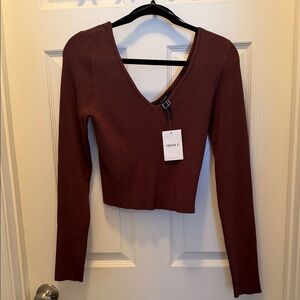 Forever 21 Brown V-Neck Crop Top